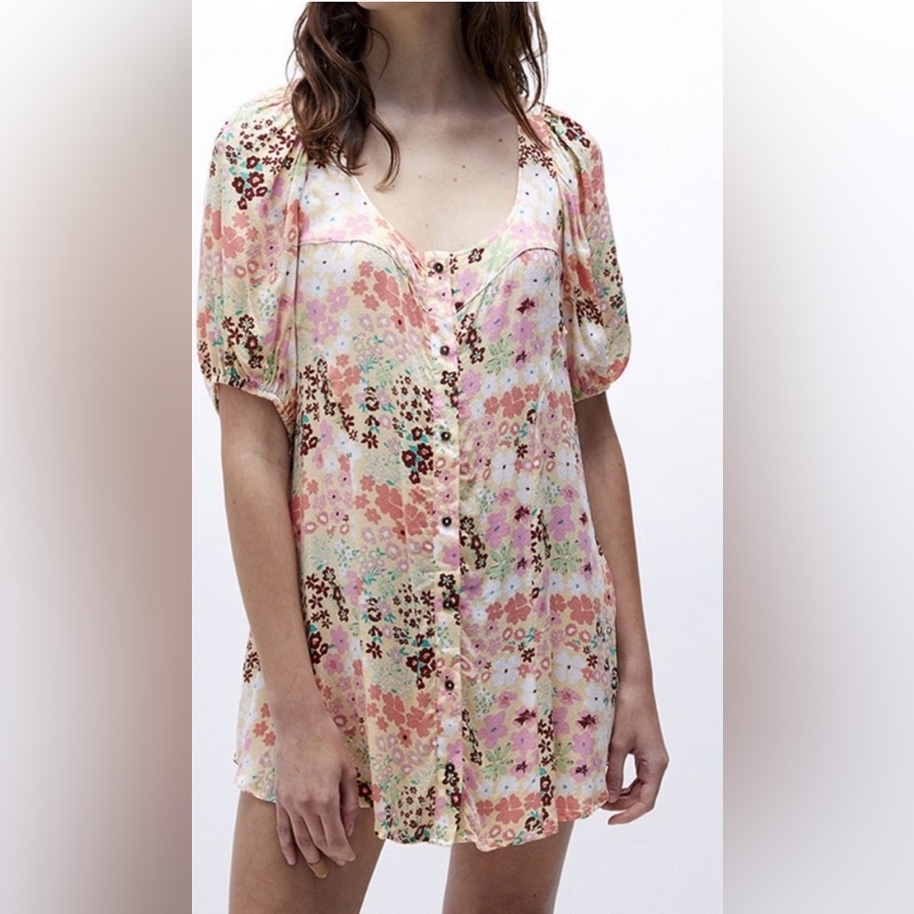Free People Callie Printed Floral Mini Dress in Vintage Combo S